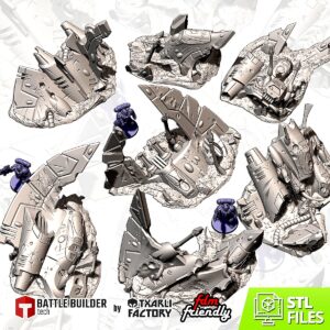 Pack Vaisseaux Xenos | Épaves Alien 28-32mm - terrain Warhammer 40K 28mm imprimé 3D
