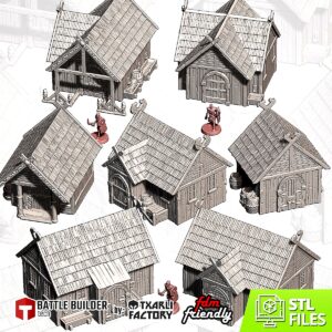 Pack Village Milieu-Terre | Maisons Fantasy 28-32mm - terrain fantasy 28mm imprimé 3D
