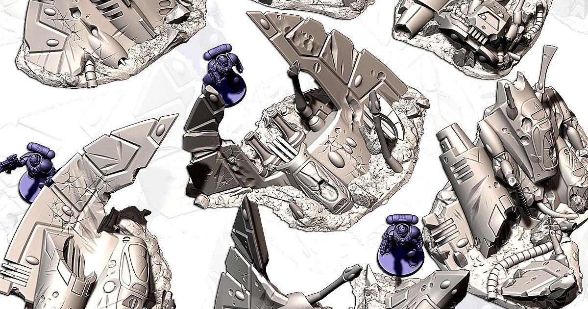 Vaisseaux extraterrestres détruits - terrain Necromunda et Infinity imprimé en 3D