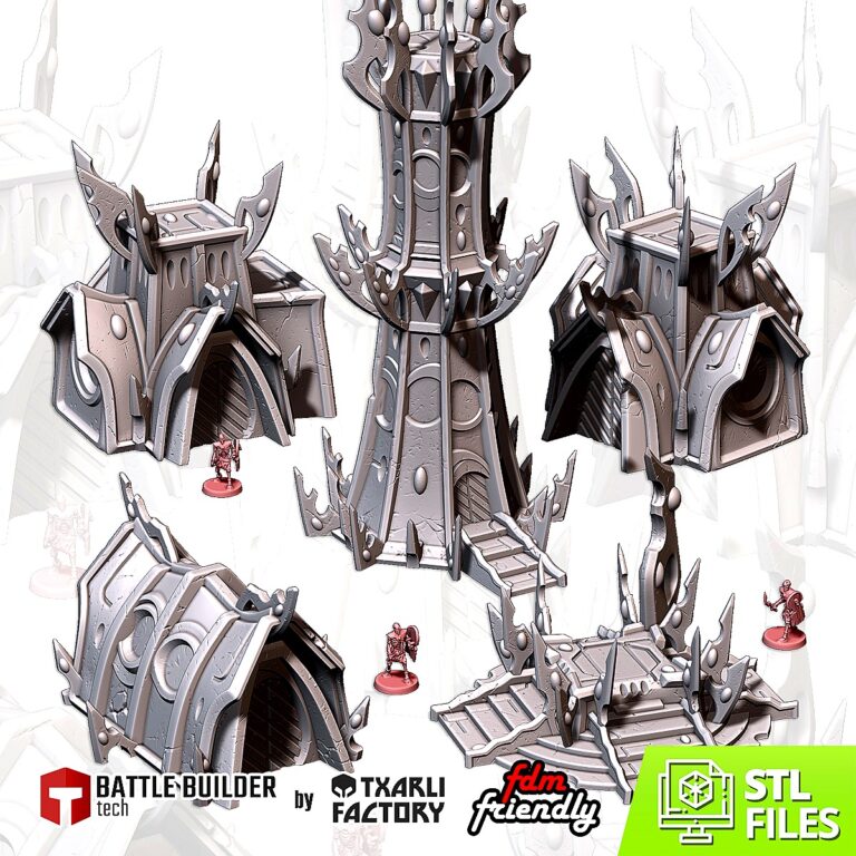Pack Village Elfes Noirs : Terrain Dark Fantasy Imprimé en 3D